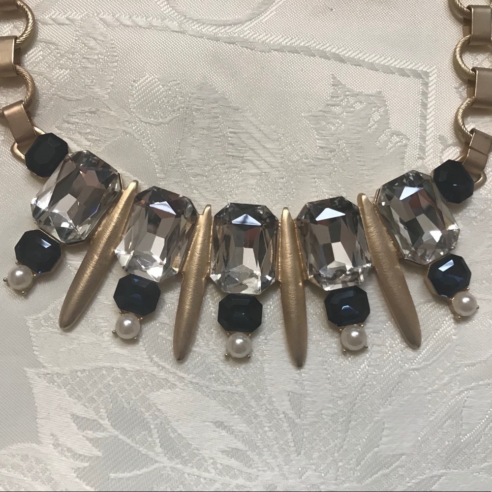 Gold necklace with navy and silver